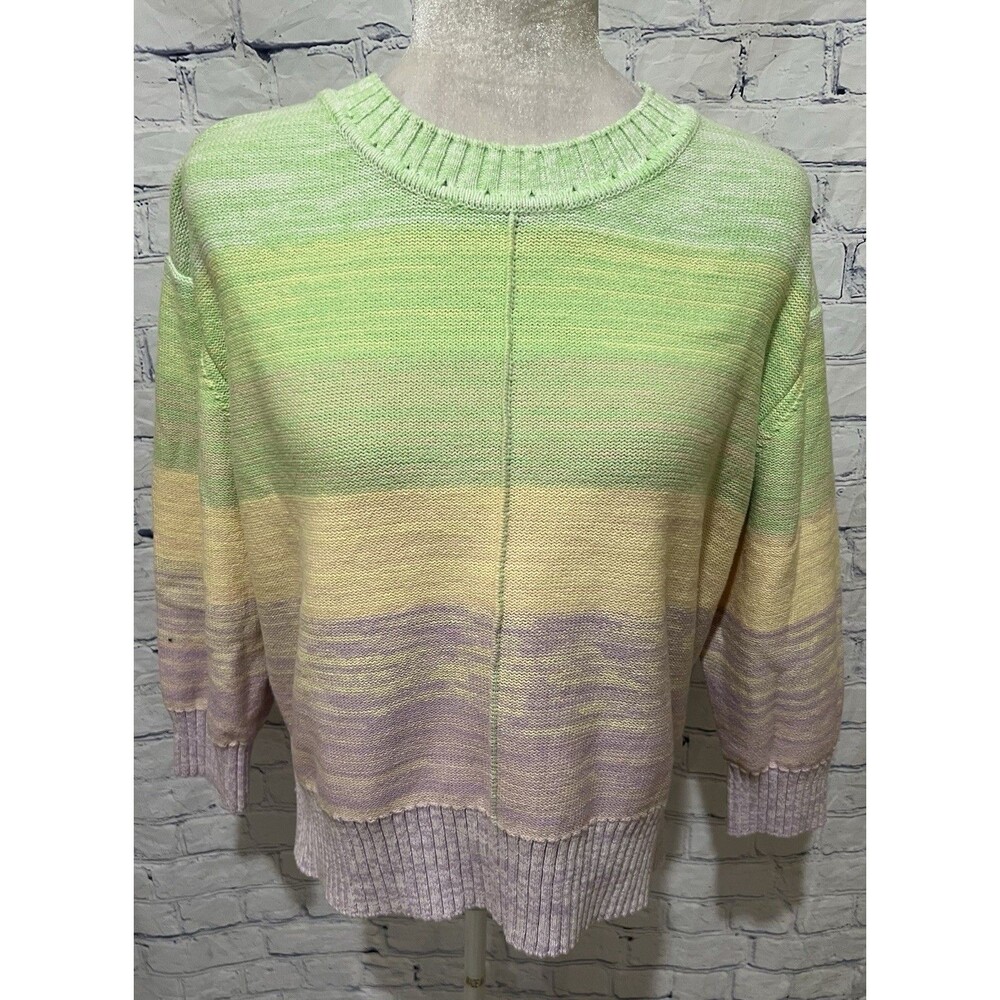 Ann Taylor LOFT Striped Ombre Knit Crewneck Pullover Sweater Green X-Large, XL - Picture 1 of 6